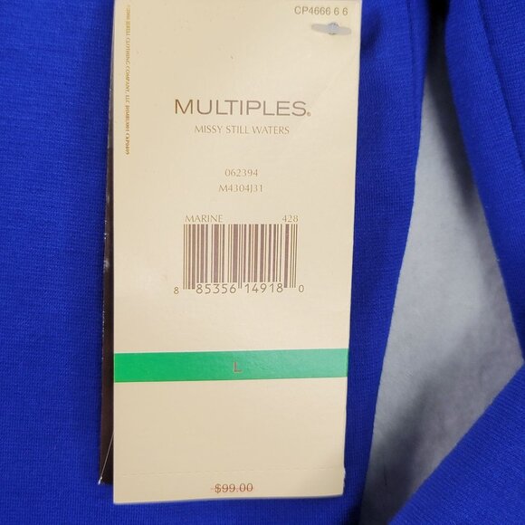 Multiples Ruffle-Front Button Blazer Size L Marine Blue Stylish Layering New - Picture 6 of 14